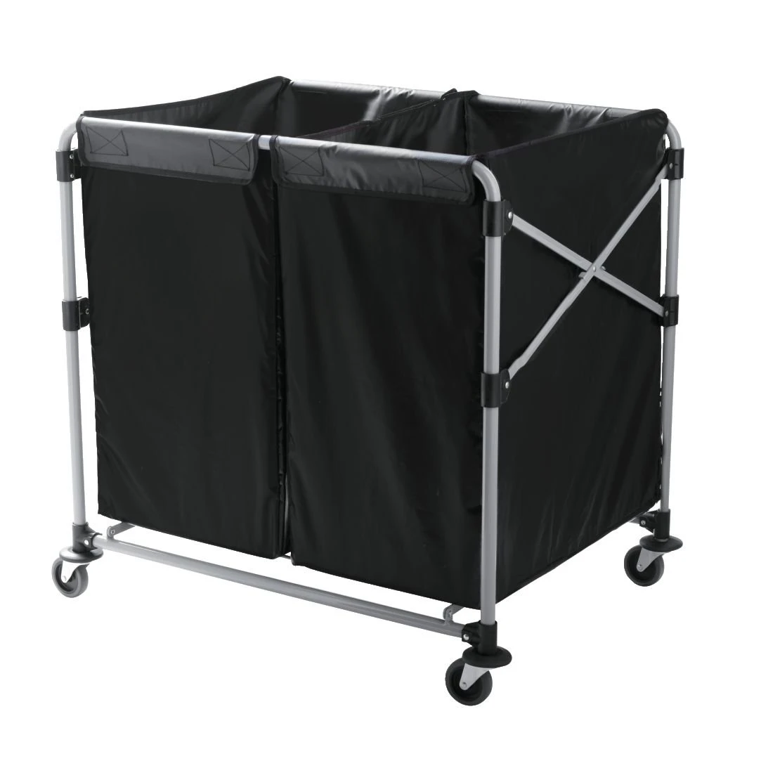 Commercial Products Collapsible X Cart, Black Multistream, Steel Industrial Laundry/Trash Cart with Wheels for Hotels