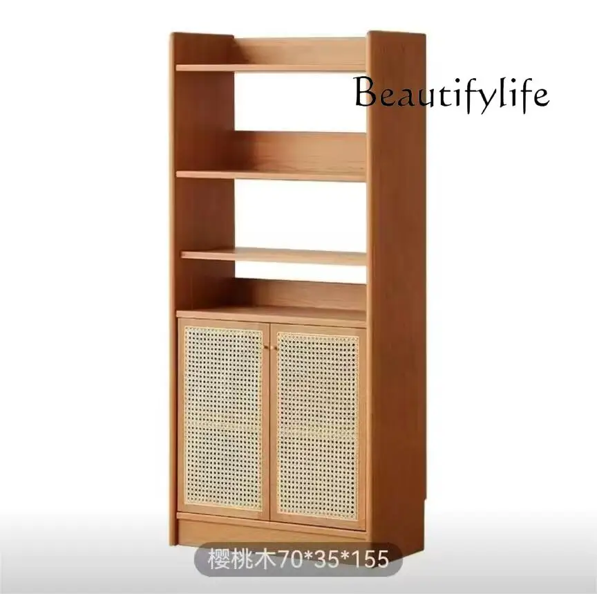 

Книжный шкаф из массива дерева в скандинавском стиле, простой напольный шкаф для хранения, встроенное хранилище из ротанга из вишневого дерева