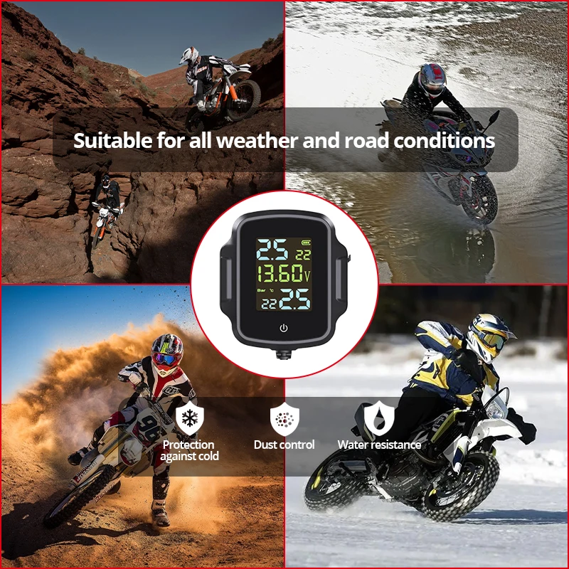 Motorcycle Tpms Tire Air Pressure Gauge Monitoring System Lcd Screen Real Time Digital Display Digital Display of Tire Pressure