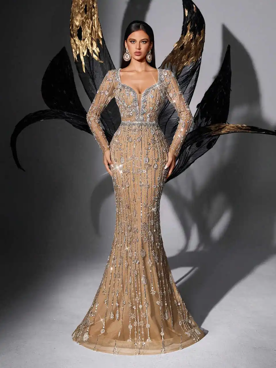 فستان سهرة رشيق مزين بالترتر والدانتيل بطول الأرض فستان حفلة موسيقية مقاس كبير مناسبة رسمية مقاس كبير فيستدو دي نويت مخصص