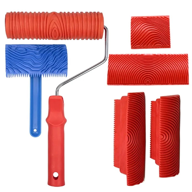 Y31A 6Pcs Handheld Wood Grain Tool,Art Paint Red Wood Grain Tool Grain Rubber Wood Grain Tool Puller Basics Wood Graining Set