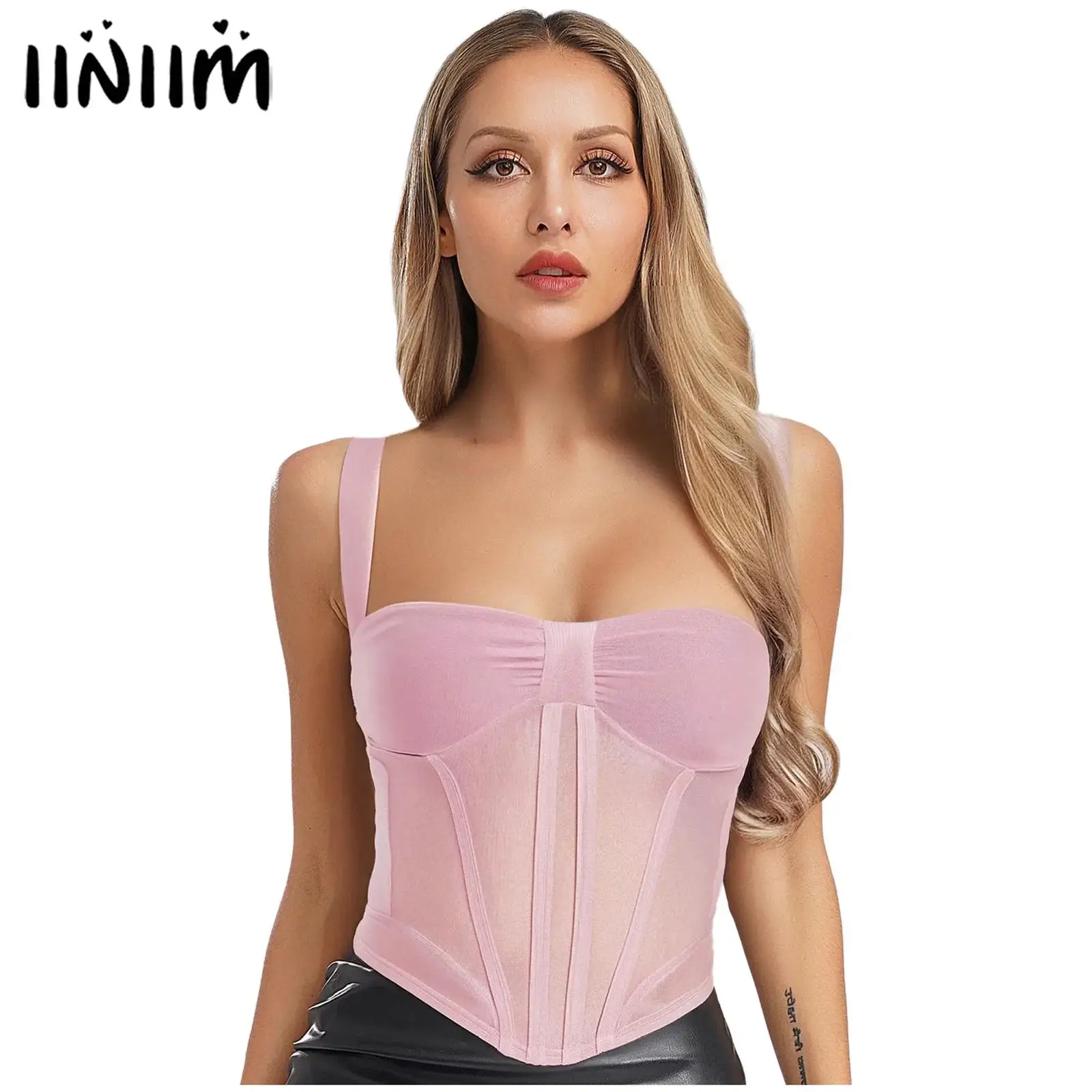 

Womens Sexy Backless Crop Camisole Halter Or Sling Sheer Mesh Ruffled See Though Tank Top Going Out Bustiers Tops Y2k Clothes