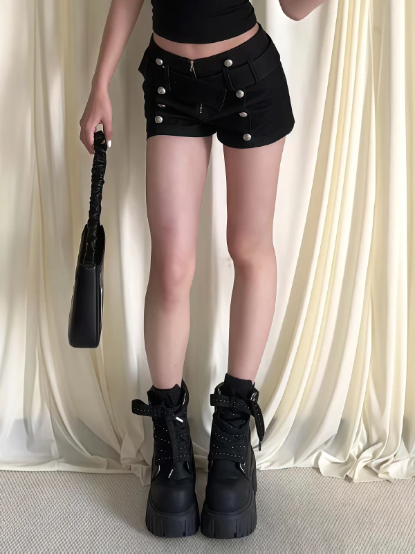 

American Retro Court Style Low Waist Denim Shorts Women Summer Spicy Girl Slimming Design Unique Tight Hot Pants