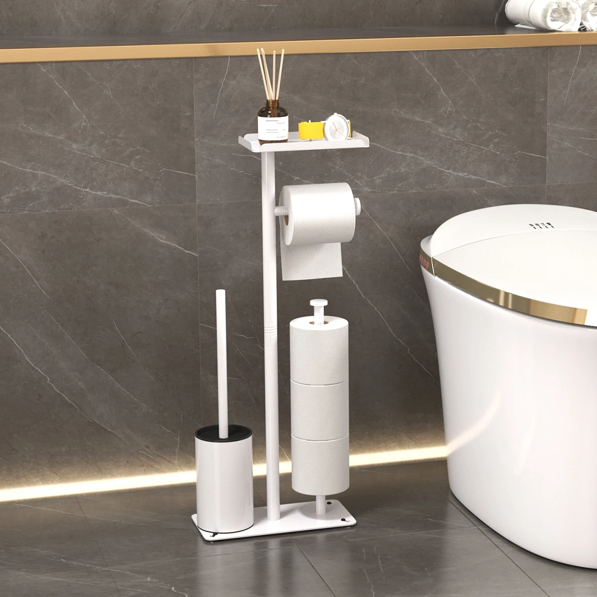 Luxurious Floor Standing Toilet Paper Holder Bathroom Storage Rack with Toilet Brush Set Elegant Home Decor Toilet Paper Holder