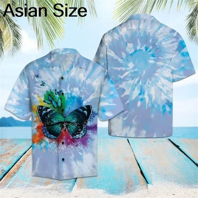 

New 2025 Summer Shirts Hawaii Short-sleeved Blouses 3D Printed Animal Hawaiian Travel Party Casual Blouses Lapel Tie Dye Tops