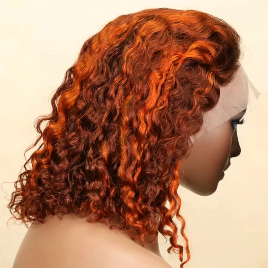 

Water Wave 4/350 Highlight 13x4 HD Lace Frontal Human Hair Wig Curly Wigs Ombre Ginger Human Hair Wig For Women PrePlucked 200%