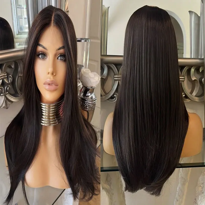 

Medium Length Straight Synthetic 13x4 Lace Front Wigs High Quality Heat Resistant Fiber Hair Natural Hairline For Black Women