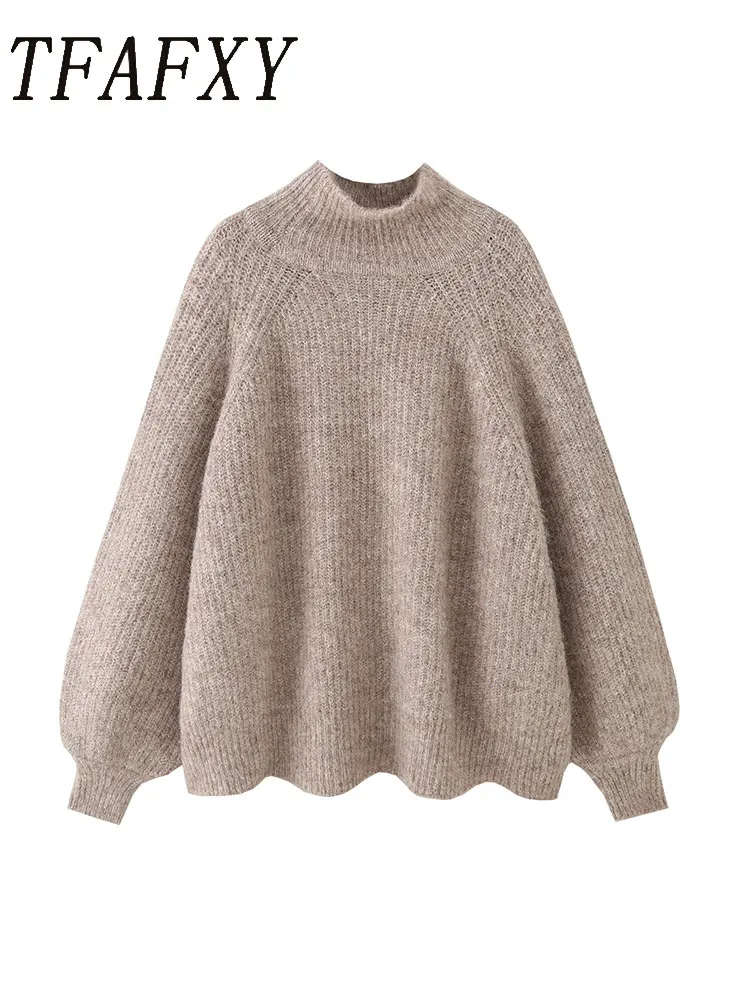 

TFAFXY Autumn Casual Chic Knit Sweaters Women Half Turtleneck Long Sleeve Oversized Sweaters Fashion Soft Tops Y2K