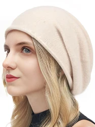 Women Knitted Wool Beanies Cap Winter Soft Warm Cashmere Blend Slouchy Hat Crimping Chemo Caps Cancer Headwear Skullies Female