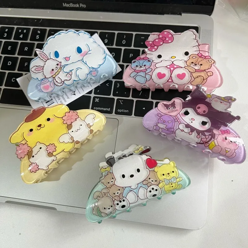 Sanrio Acrylic Hair Claw Clips Hello Kitty Cinnamoroll Kuromi Pochacco Hair Grab Clip Shark Clip Hair Accessories Birthday Gifts