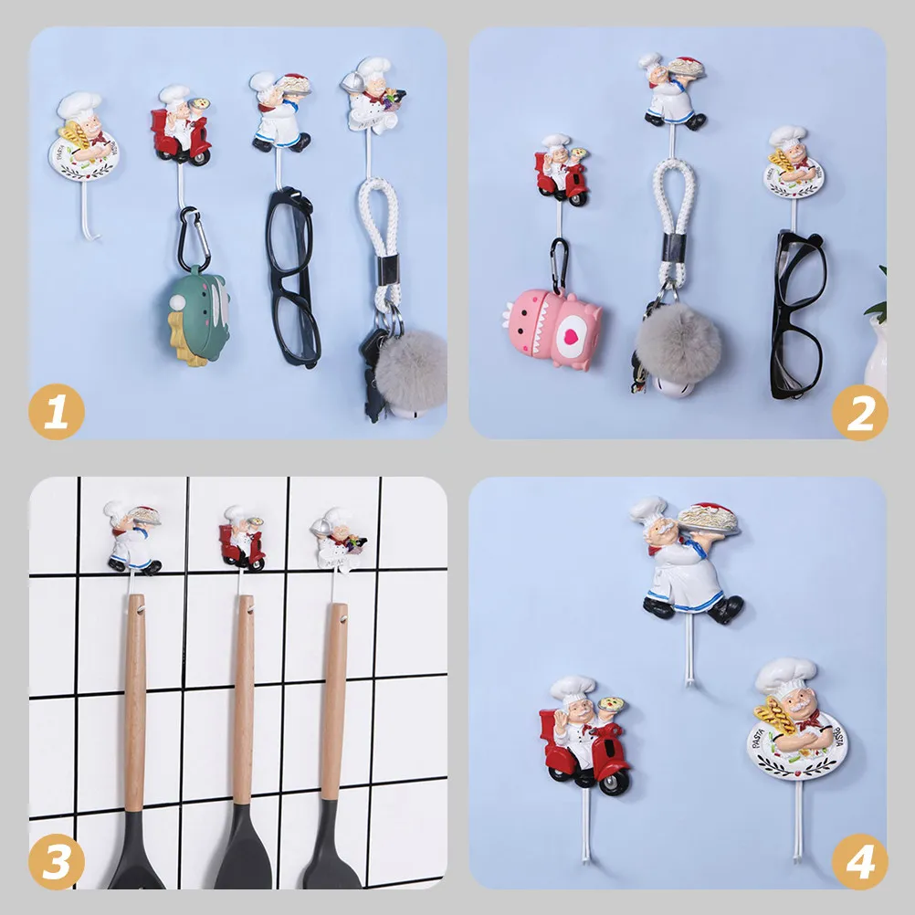 3Pcs Resin Chef Hooks for Kitchen Bathroom Living Room No Drill Self-Adhesive Wall Hangers Simple Elegant Design Multi-Purpose