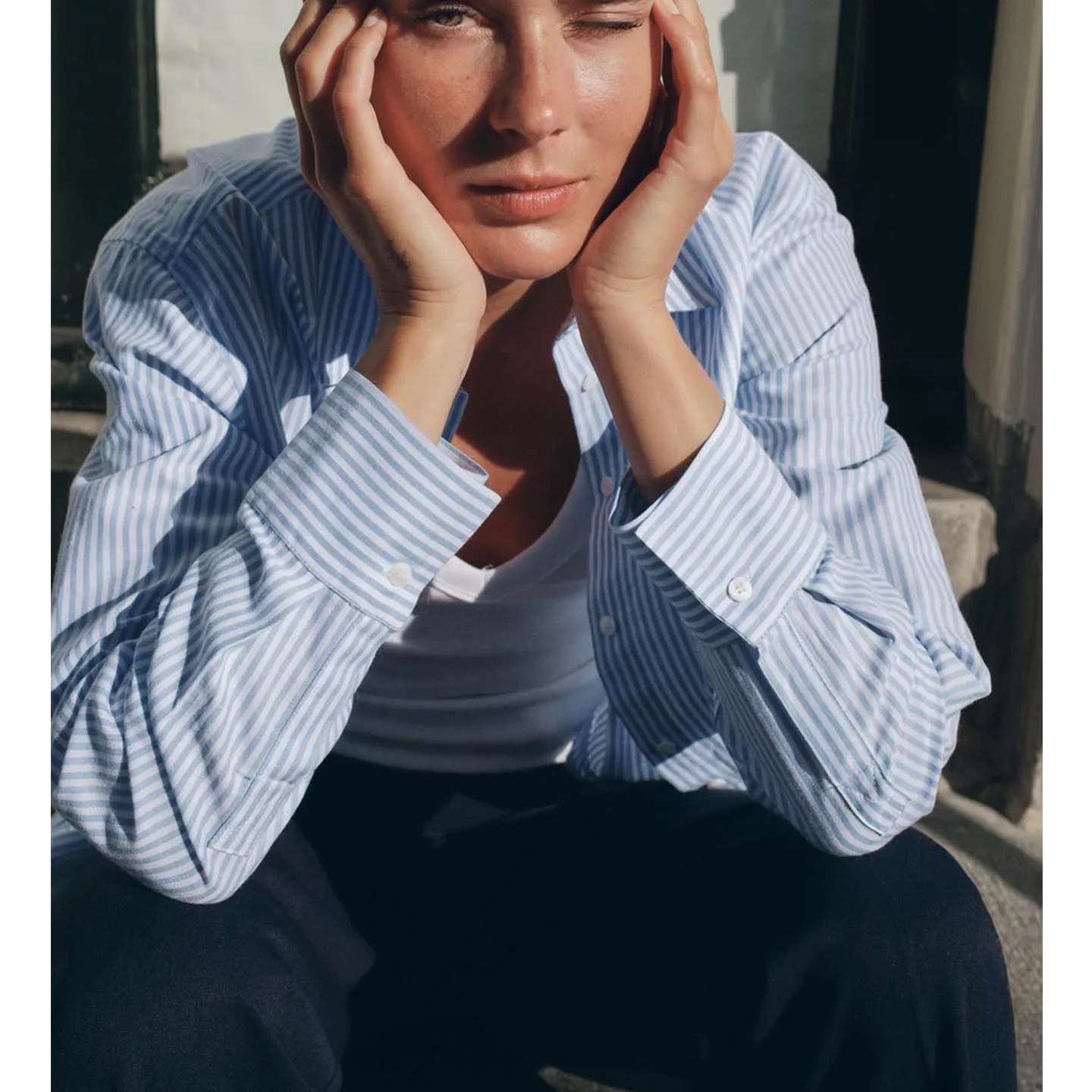 خريف 2025 المرأة Ox irt ort طول طويل Sve بدوره إلى أسفل طوق مخطط مطوي الفرنسية Sle فضفاضة تناسب تنفس Po...