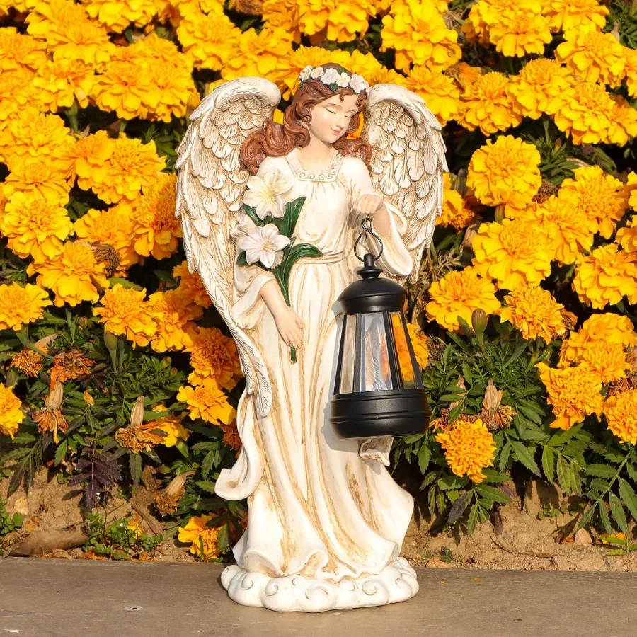 

Solar Angel Outdoor Decor Garden Statues 13.2 inches Angel Figurines Outdoor Sculptures with Solar Lantern for Outside Yard Art