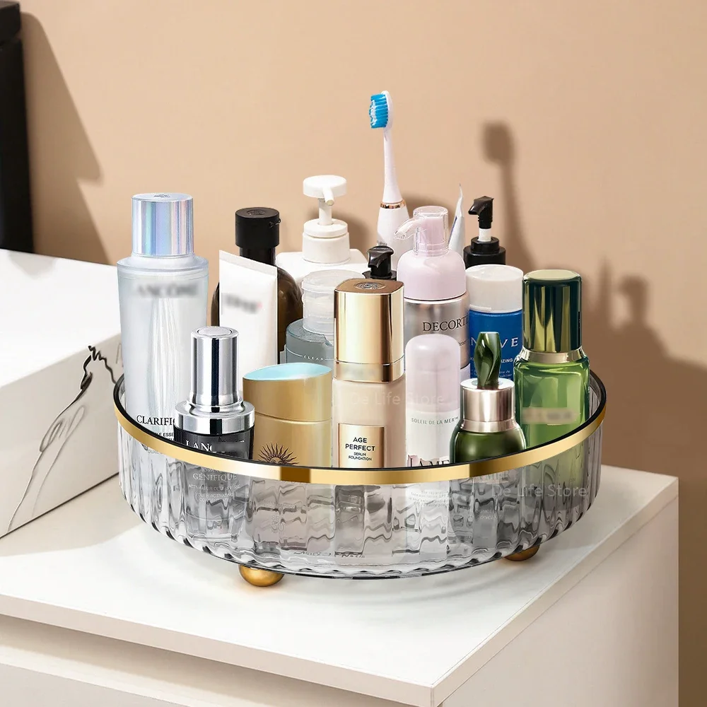 360° Rotating Cosmetic Organizer Light Luxury Perfume Skincare Jewelry Organizer Desktop Makeup Storage Tray Kitchen