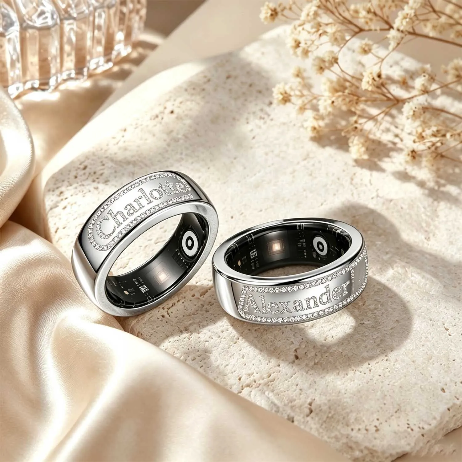 Qitian Custom Name Smart Ring Cover 925 Sterling Silver Moissanite Compatible Oura Ring Gen 5 Or 4 Personalized Ring Protector