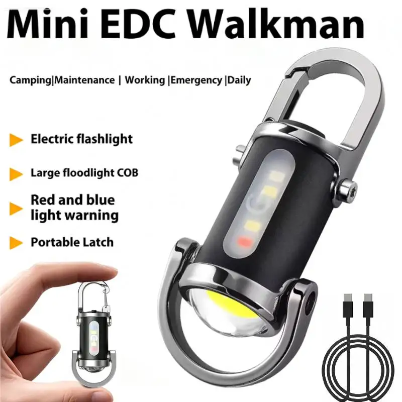 1200LM Keychain Flashlight Rechargeable Pocket COB Working Light Outdoor Hook Emergency Warning Light for Camping Walking Hiking