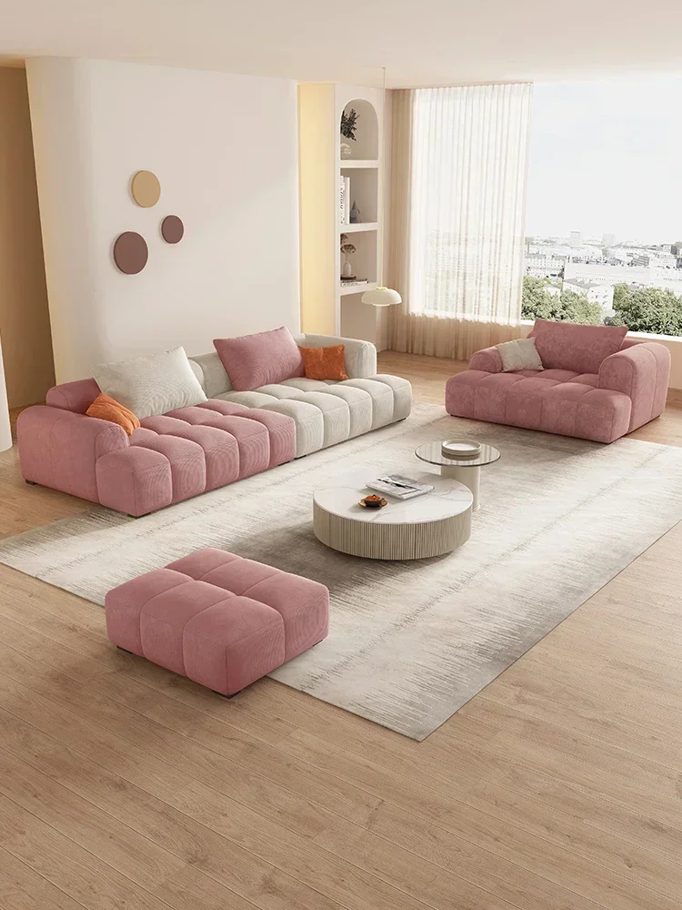 

Cream style minimalist popular new straight row living room fabric sofa Nordic light luxury modern minimalist