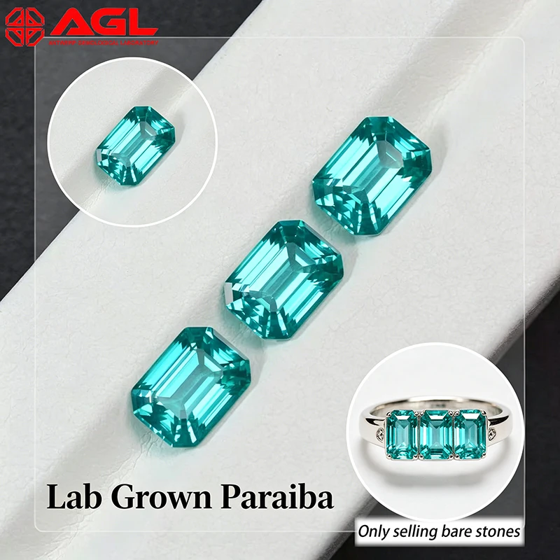 

Lab Grown Paraiba Gemstone for DIY Jewelry Making Emerald Cut Inlay Ring Necklace Bracelet AGL Certified for Advanced Craft