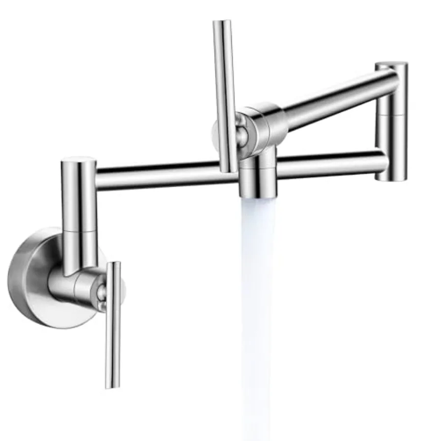 

Pot Filler, Pot Filler Faucet Wall Mount, Brass Folding Stretchable with Double Joint Swing Arm Single Hole Two Handles Kitchen