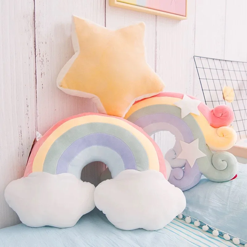 2027 Hot sale Candy Rainbow Lucky Cloud Star Moon Plush Pillow Colorful Crown Memeor Pillow Cushion Sofa Home Decoration Throw P