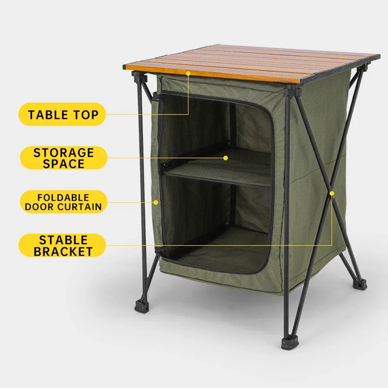 Folding Outdoor Cooking Cupboard Storage Organizer For Camping Kitchen Station Folding Cooking Table With Storage Organizer