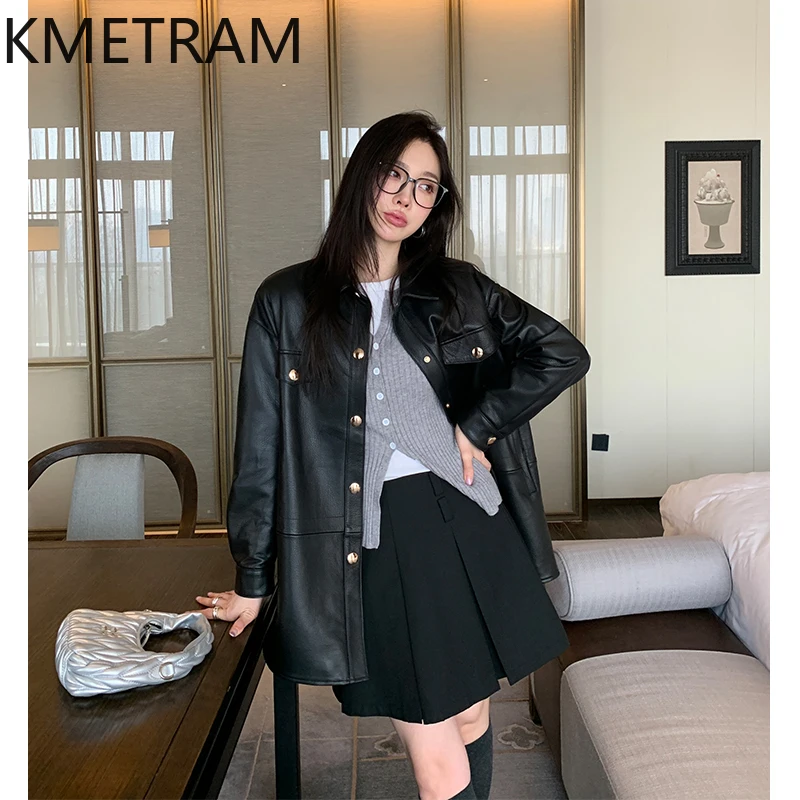 100% Top Layer Sheepskin Jacket Woman Black Mid Length Genuine Leather Jackets New in Outerwears Fall Clothes 2025 Women кожанка