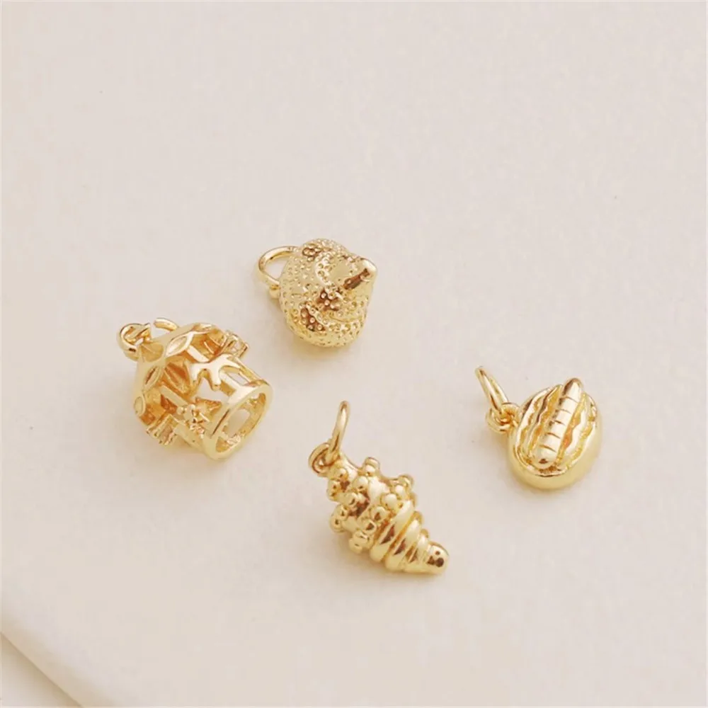 14K Gold Filled Inlaid Zircon Pendant, Trojan Horse, Conch Burger, Handmade DIY Bracelet, Necklace, Earring Accessories