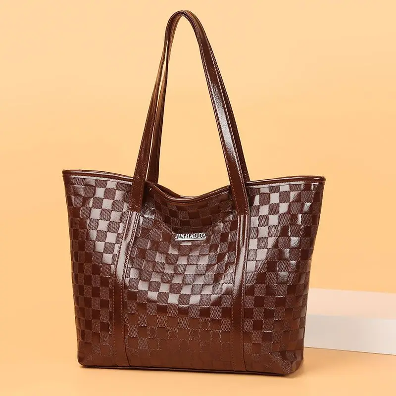 New Plaid Embossed Fashion Single Shoulder Simple Lightweight Handbag Travel Large Capacity Tote Bag Purses and Handbags