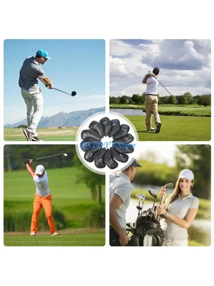 

G6DE 12Pcs Golfs Iron Club Head Cover Sleeve Golfs Rod Head Cases Waterproofs PU Leather Golfs Club Head Cover