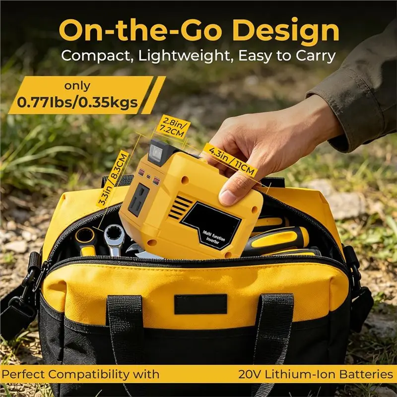 IALJ-Portable Battery Inverter 250W For Dewalt 20V, 1 AC Outlet, 2 USB, 1 Type-C Fast Charge Port(EU) Power EU Plug