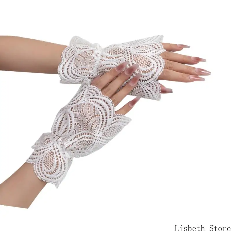 124A DELICICE HOLLOWOUT LACE ARM CUFFS ถุงมือมือตกแต่งแขนเสื้อแขนข้อมือนุ่มสบายสำหรับเหตุการณ์แบบสบาย ๆ และเป็นทางการ