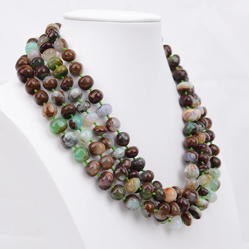G-G 4 Rows Big Jewelry Natural Green Chrysoprase Australian Jades Nugget Multi Strands Necklace