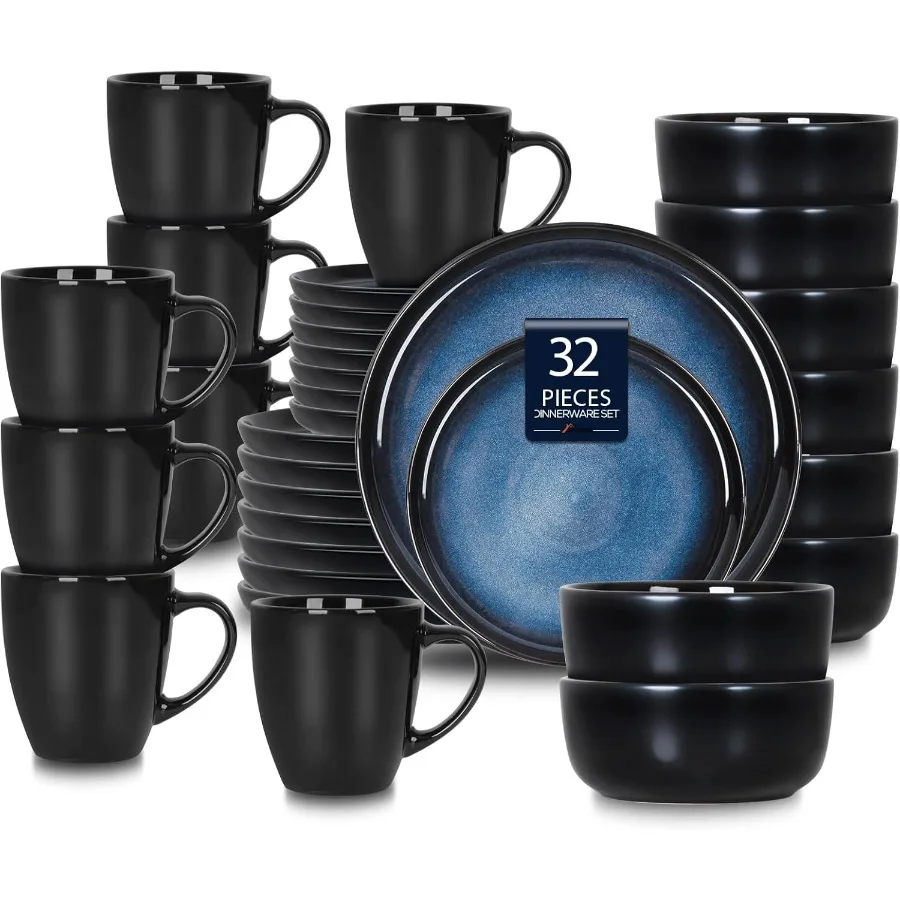 

Набор столовой посуды для 8 наборов каменных тарелок и мисок, 32 шт., с кружками, устойчивым к сколам и царапинам, набор посуды, реактивное остек ручной работы