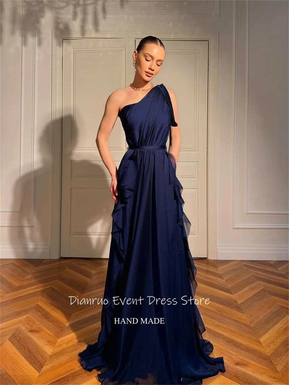 Dianruo, женственное вечернее платье трапециевидной формы с рюшами, длинные вечерние платья на одно плечо, шифоновые платья без рукавов для женщин, 2025 по индивидуальному заказу