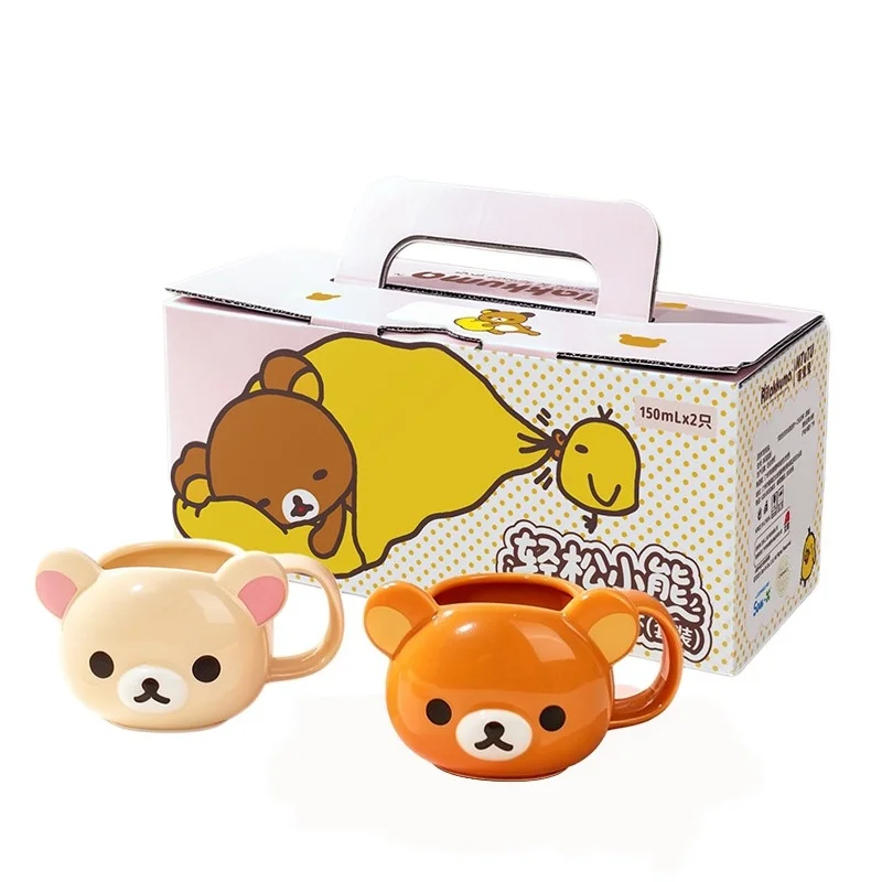 New In Stock Rilakkuma Ceramic Mug Cartoon Bear Shaped Coffee Milk Cup With Coaster Set For Couple Daily Home Office Gift Use
