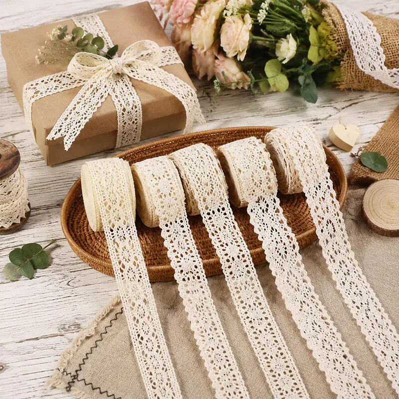 5M Baumwoll-Spitzenband Vintage Spitzenband Gehäkeltes Baumwollband mit Wellenkante für Braut-Hochzeitsdekoration DIY Handwerk Nähzubehör – Detail 6