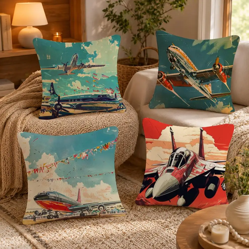 Aircraft Airplane Cool Cushion Cover Anti-dustmite Pillowcase Invisible zipper silky short plush Sofa cushion cover