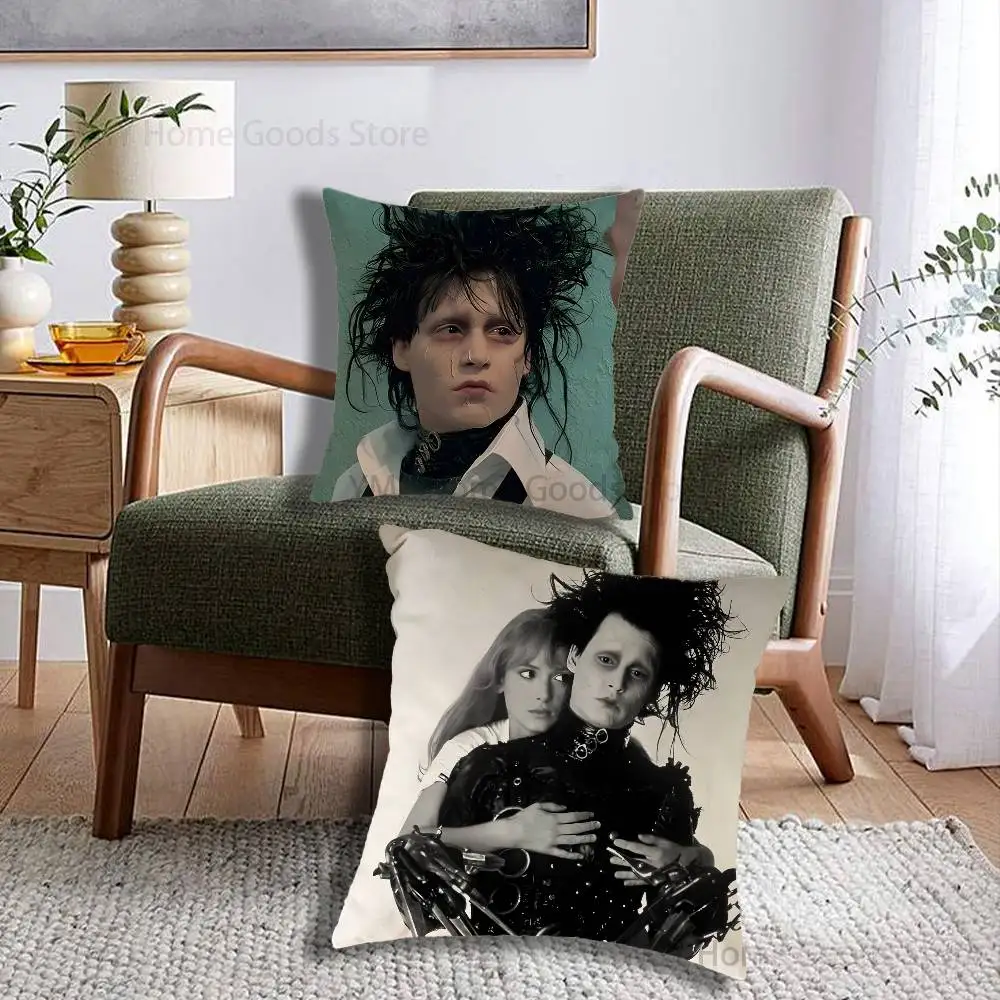 Cute E-Edward Scissorhands Print Throw Pillow Cover Square Cushion Case for Living Room Bedroom Decor
