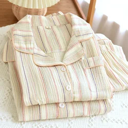 Couple's Pajamas Sets For Woman Nighty Pyjamas Autumn New Long Sleeve Striped Sleepwear Women's Cotton Home Suit