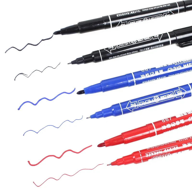 3Pcs/Set Dual Tip 0.5/1.0 mm Nib Marker Waterproof Black Blue Red Oily Manga Art Marker Pens Student School Office Stationery