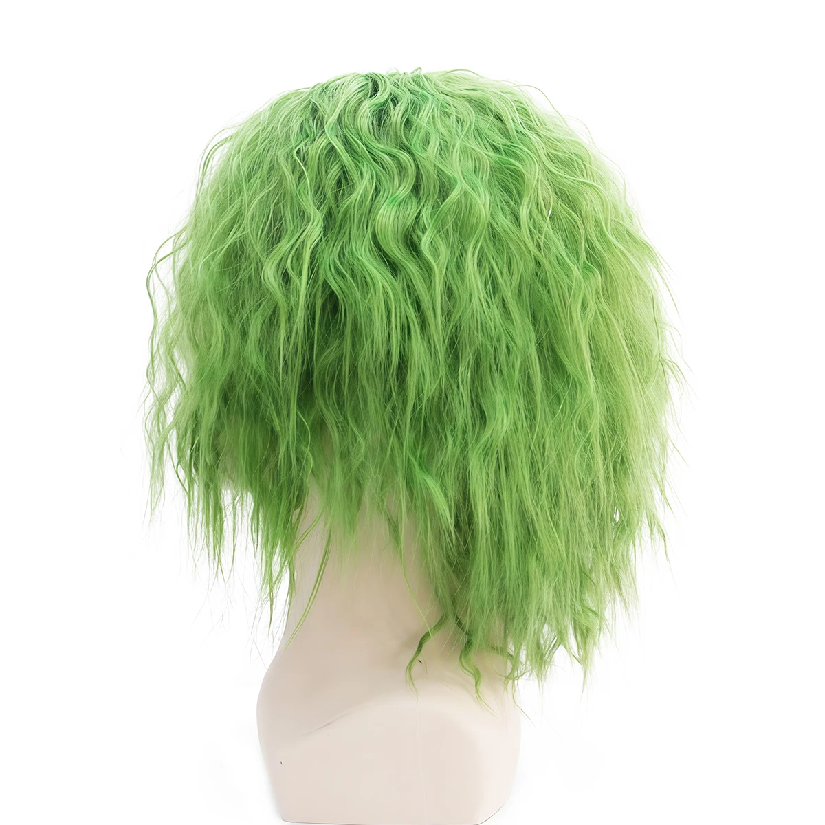 Christmas Green Men's Curly Hair, Medium-Long Men's Short Hair, Anime Eccentric Green Short Wig with Fluffy Fleece Curls Design