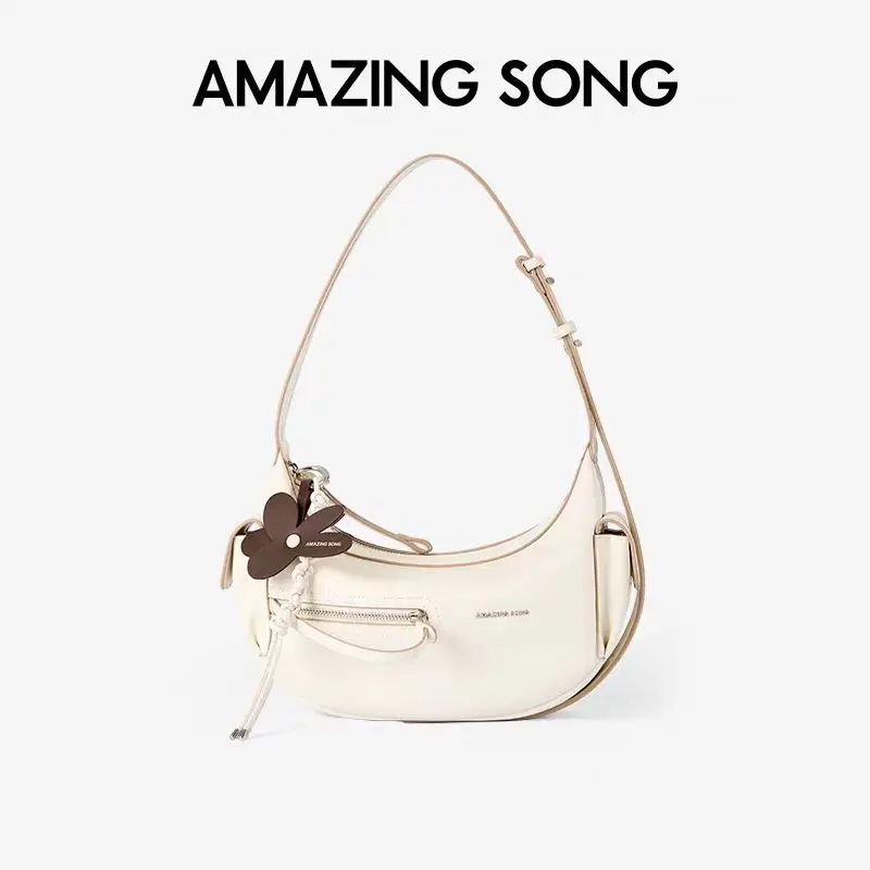Amazing Song Fashionable Sweet Wine Crescent Bag 2025 New Design Leather Shoulder Bag for Women