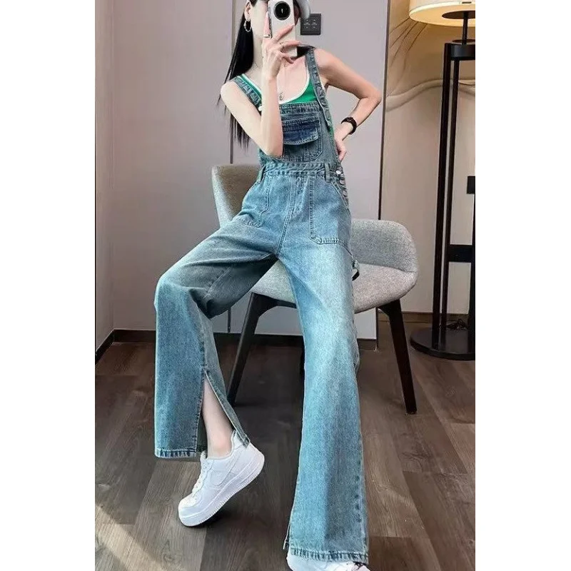 

Split Wide-Leg Overalls Women, Spring And Autumn, Youthful New Design, High-Waisted Slimming Street Style Cargo Pants