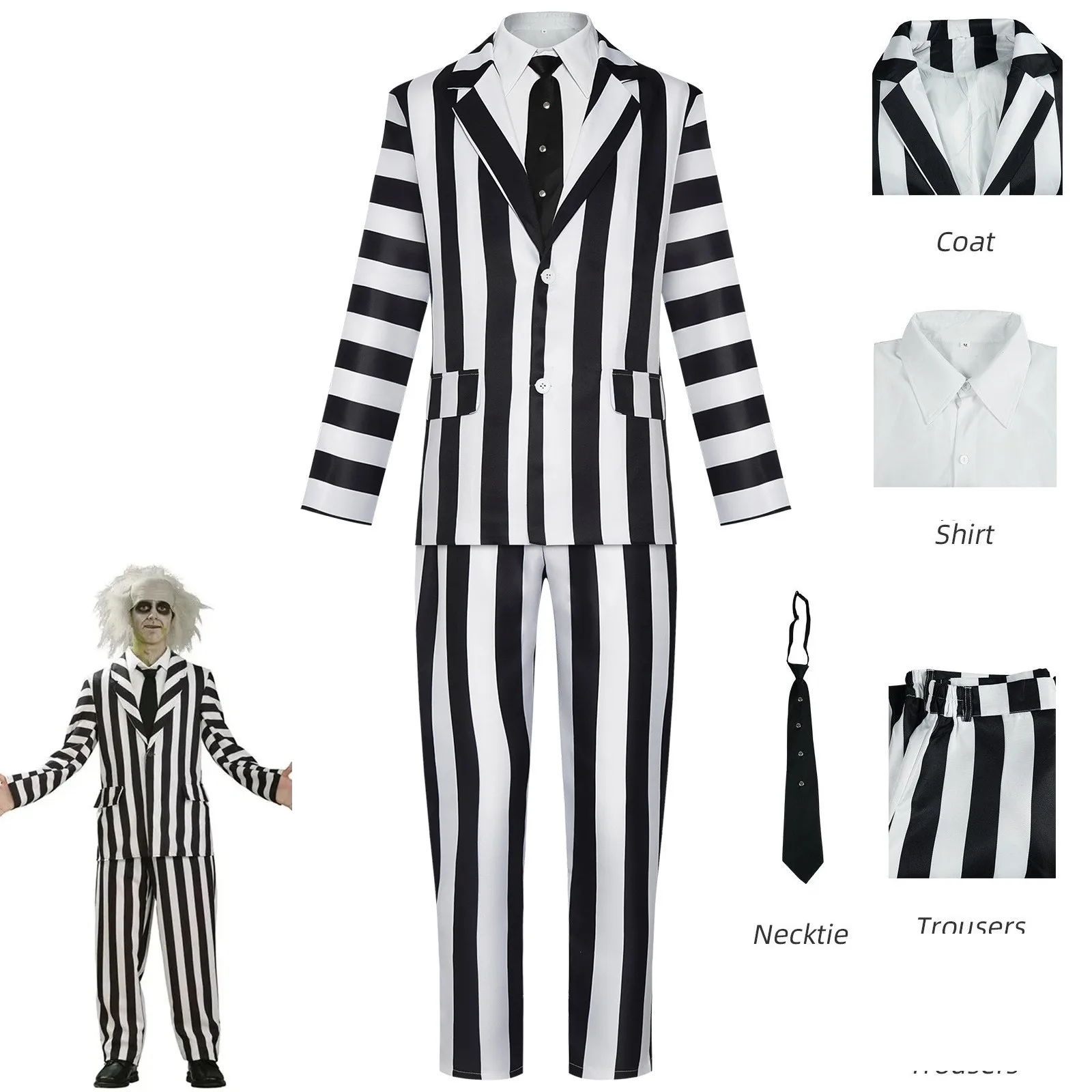 Beetle Cos Juice Michael Keaton Cosplay Costumes Anime Stripes Suit Cos Punk Halloween Party Costumes for Women Men Cosplay