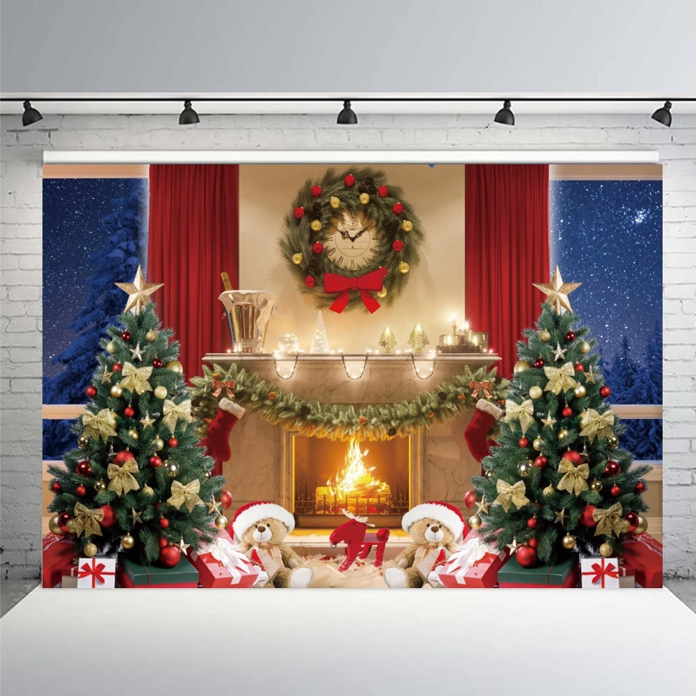 Winter Christmas Candy Store Backdrop Snow Window Tree Baby Portrait Photographic Party Decor Xmas Trees Living Room Background