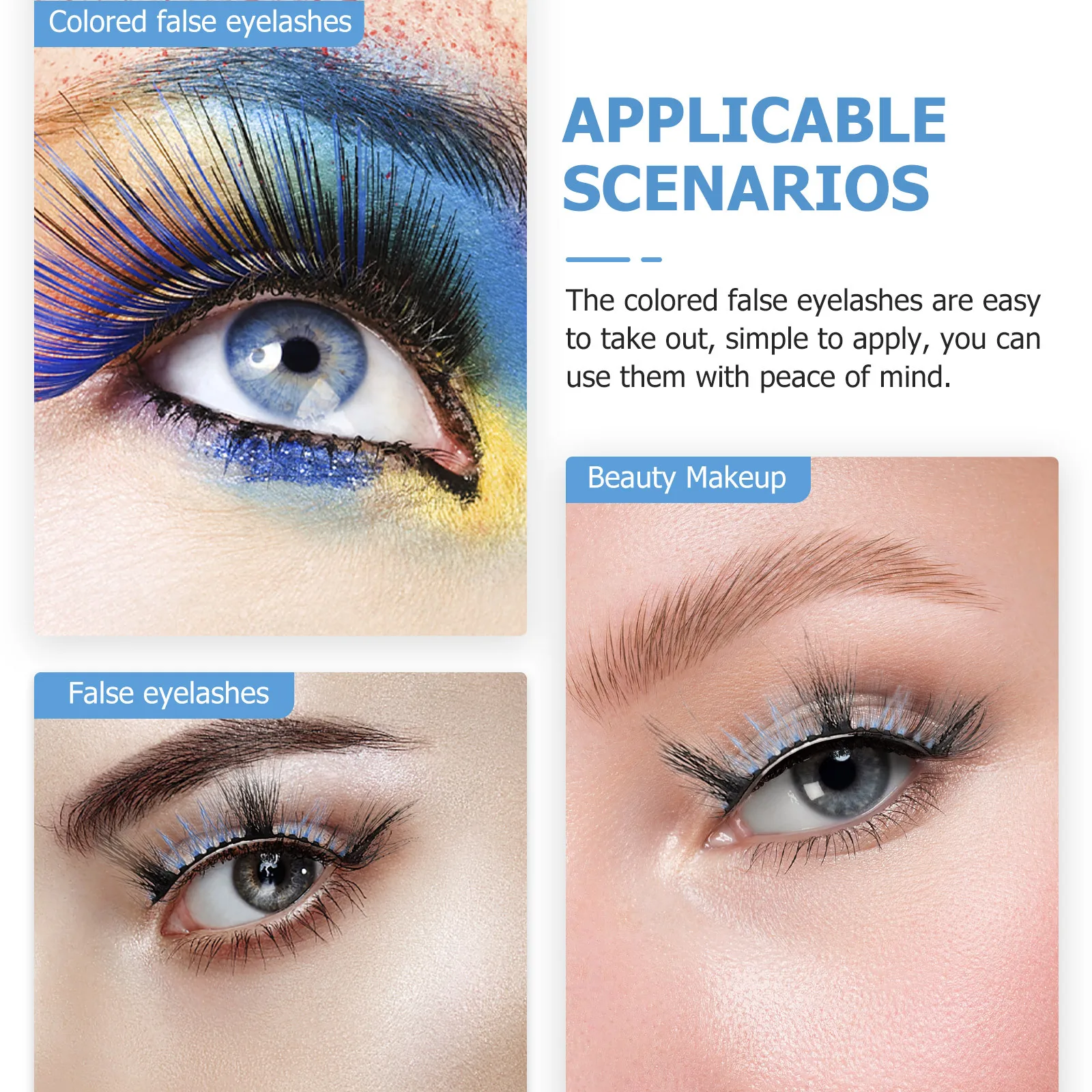 

3Pairs Fake Eyelashes Colored False Eyelashes for Women Girls Natural Makeup Party Cosplay False Lashes Attractive Design