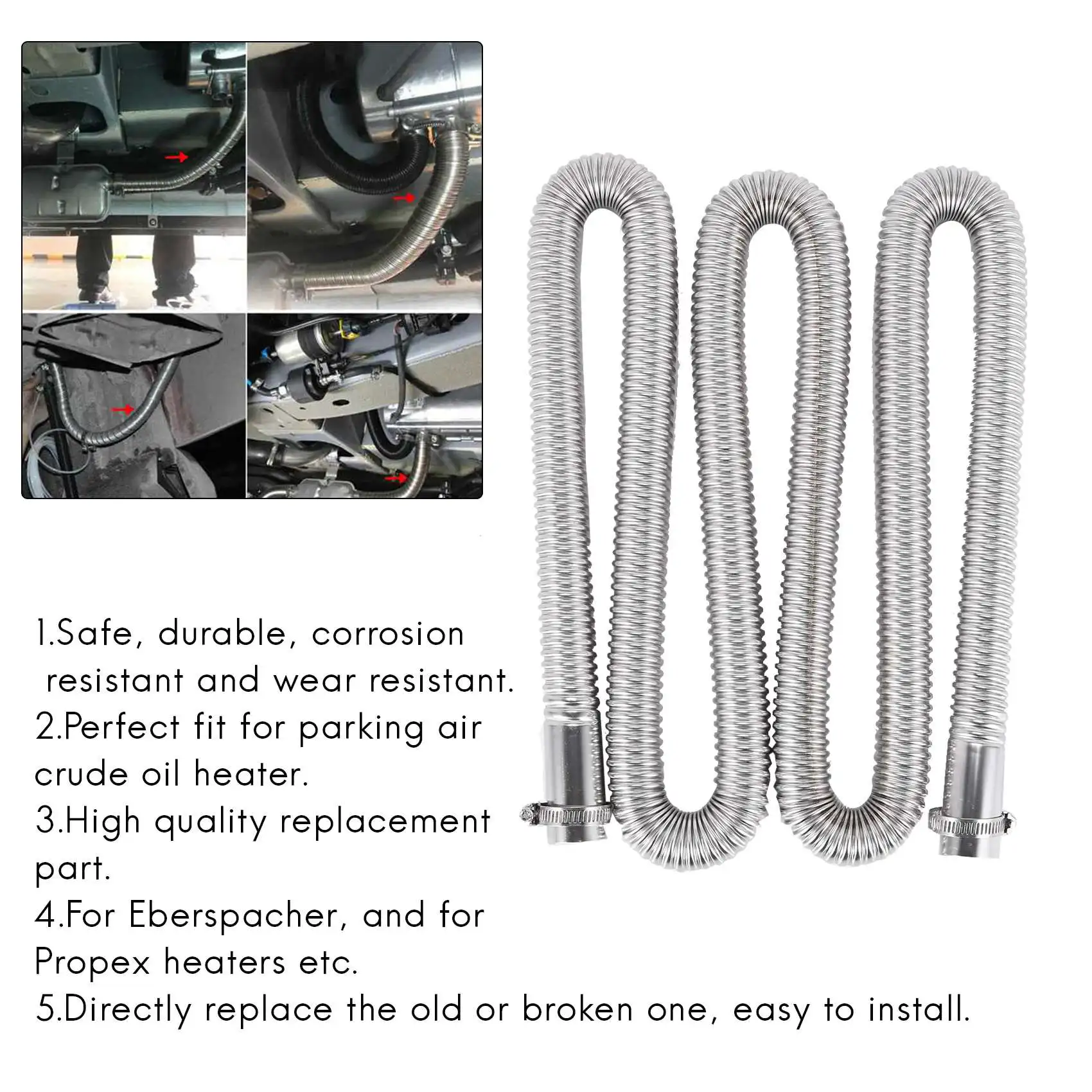 200cm Car Air Parking Heater Exhaust Pipe with 2 Clamps Fuel Tank Exhaust Pipe Hose Tube for crude