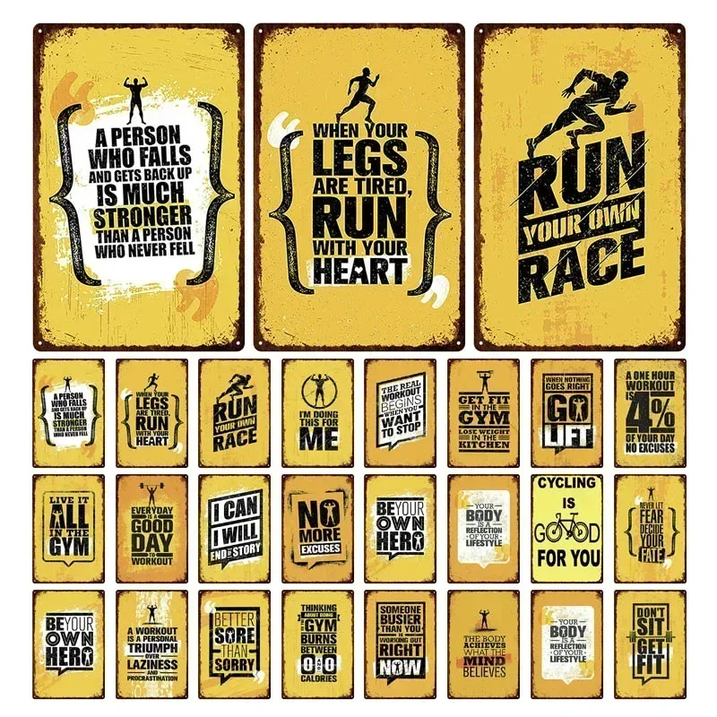 

Run Your Own Race Tin Sign Gym Inspirational Phrases Vintage Wall Decoration Metal Sign Wall Art Vintage Iron 8x12 inch