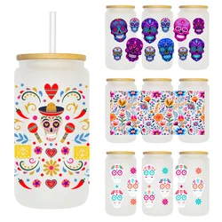 Day of the Dead Sugar Skulls 16OZ UV DTF Cup Wrap Transfer Sticker Custom Label DIY Durable Waterproof Logo For Libbey Glass Can