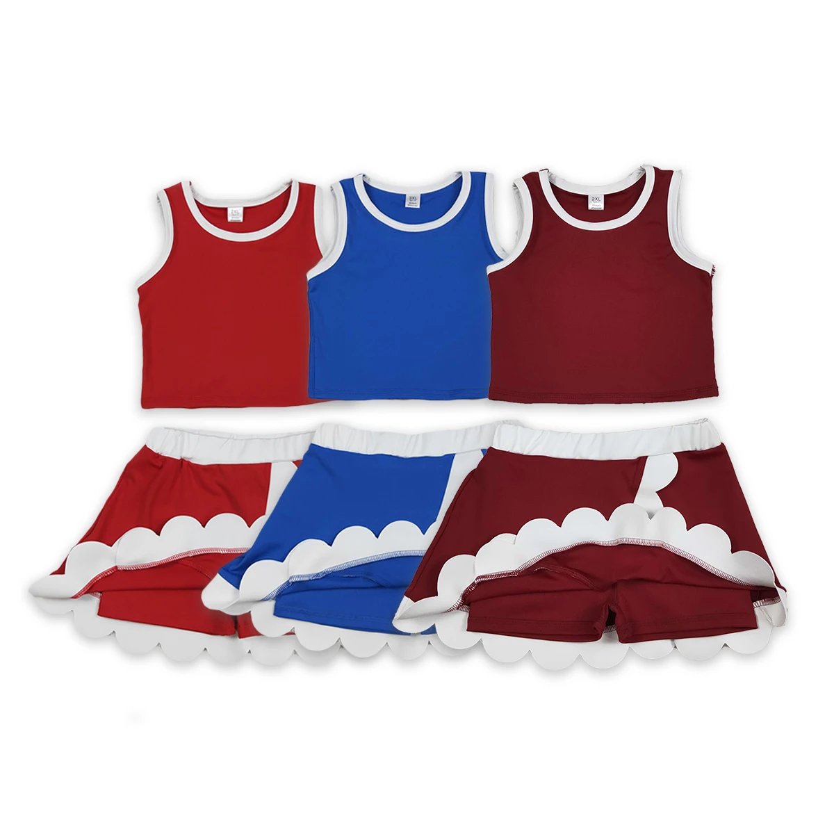 Baby Girl Clothes Athletic Skort Set Toddler Mother Kids Sleeveless Red Vest Scallop Boutique Summer Outfit Clothing Wholesale